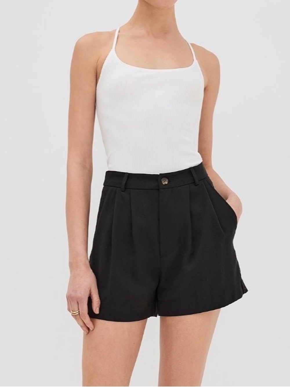 Reformation Black Pleated High-Waist Mason Shorts size 10